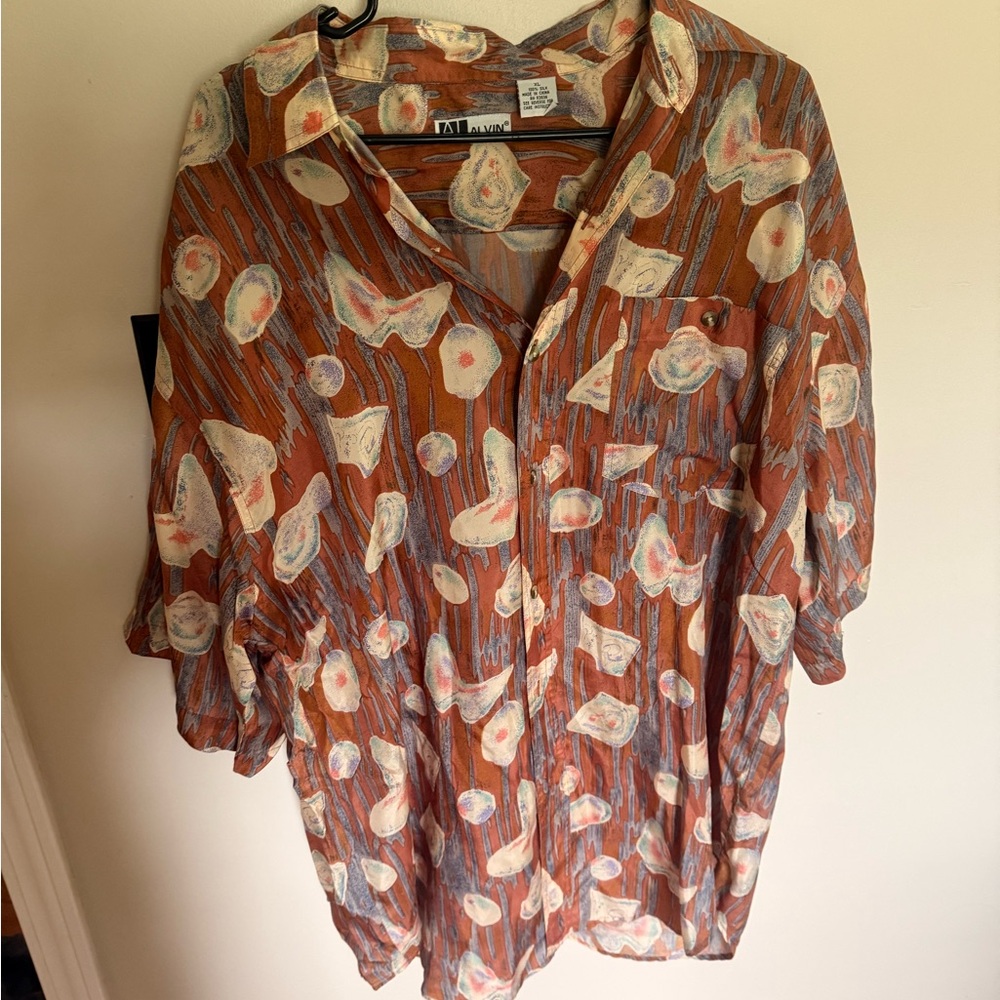 Vintage Women's Abstract Print Top 100% Silk